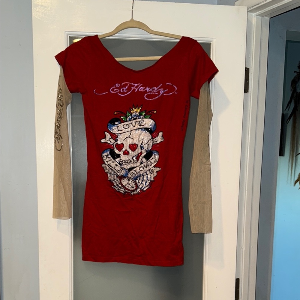 Ed Hardy Red Dress with Skull and Heart Design🔥